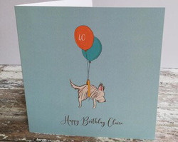 Personalised  Dog & Balloon Birthday Card for any age.