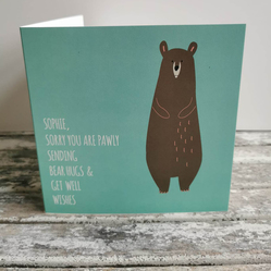 Personalised 'Pawly' Bear Get Well Card