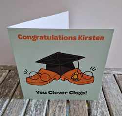 Personalised 'Clever Clogs' Congratulations Card for  Degree, A Levels,GCSE's, Exams, New Job, Promotion.