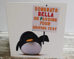 Personalised Penguin Driving Test Congratulations Card.