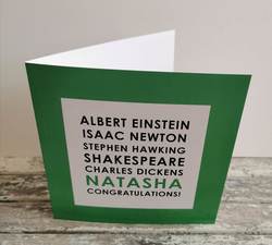 Personalised  Famous Genius People Congratulations Card. GCSES, A Levels, Degree, Exams
